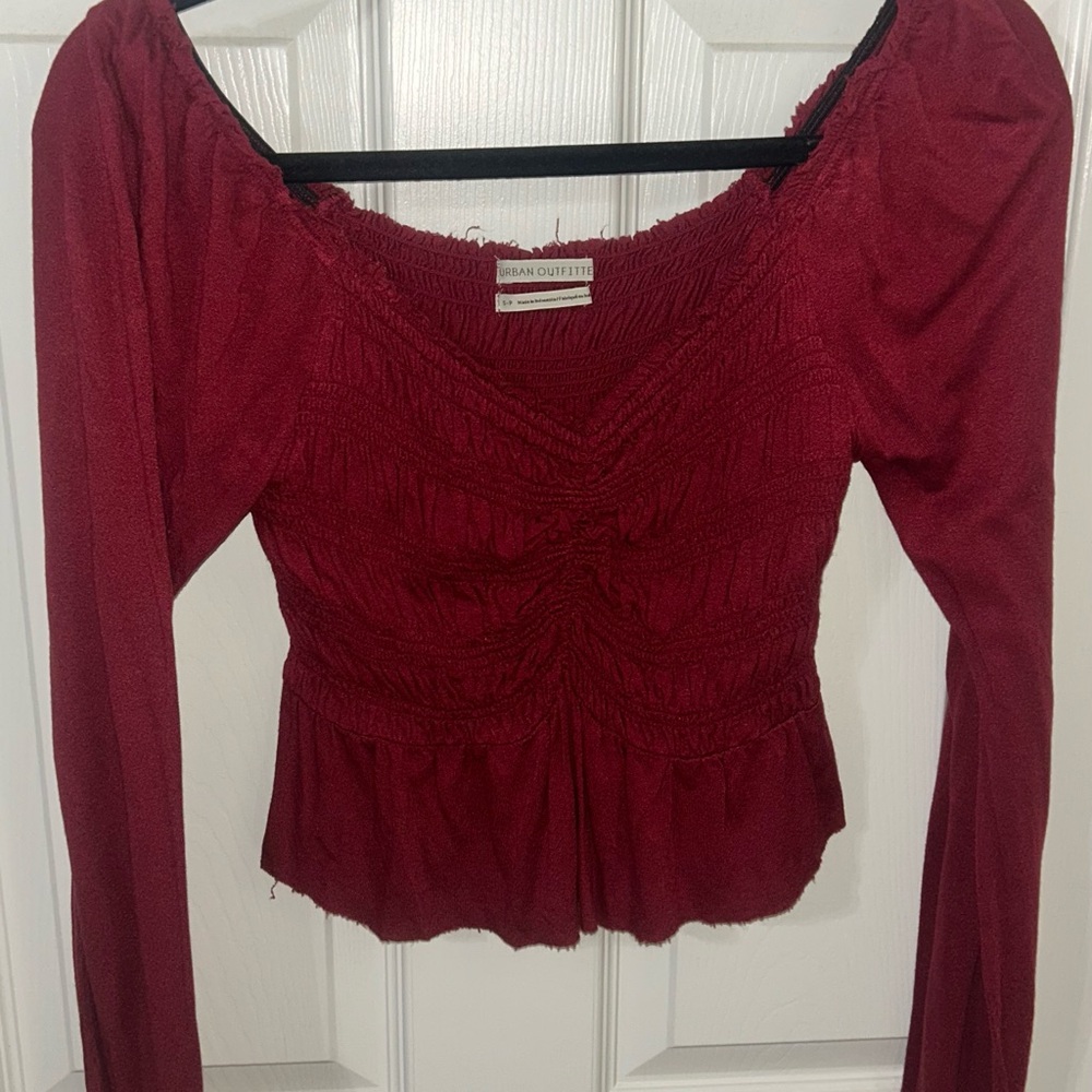 Urban Outfitters Deep Red Smocked Blouse